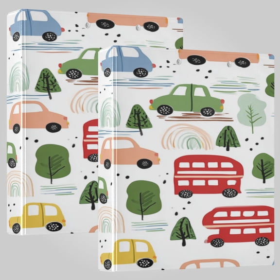 2Pack 3 Ring Binder 1.5 inch Round Rings with Interior Pockets Binders Organizer Office School Red Double-decker Bus