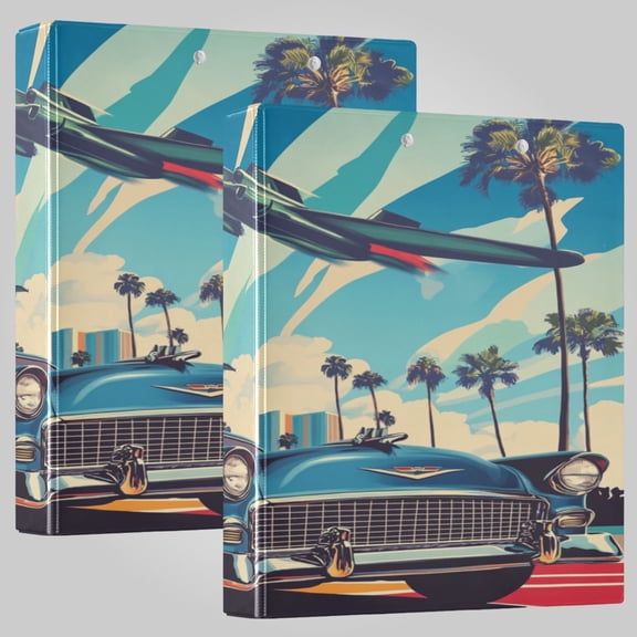 2Pack 3 Ring Binder 1.5 inch Round Rings with Interior Pockets Binders Organizer Office School Vintage Style Poster