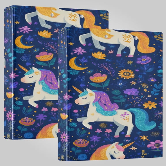 2Pack 3 Ring Binder 1.5 inch Round Rings with Interior Pockets Binders Organizer Office School Whimsical Unicorns