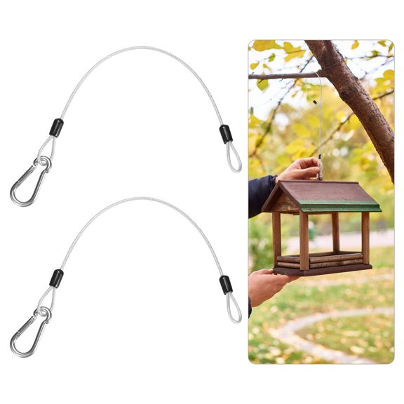 2Pack 30cm Stainless Steel Cable Chain Wire Bird Feeder Hanger with Clip Clear