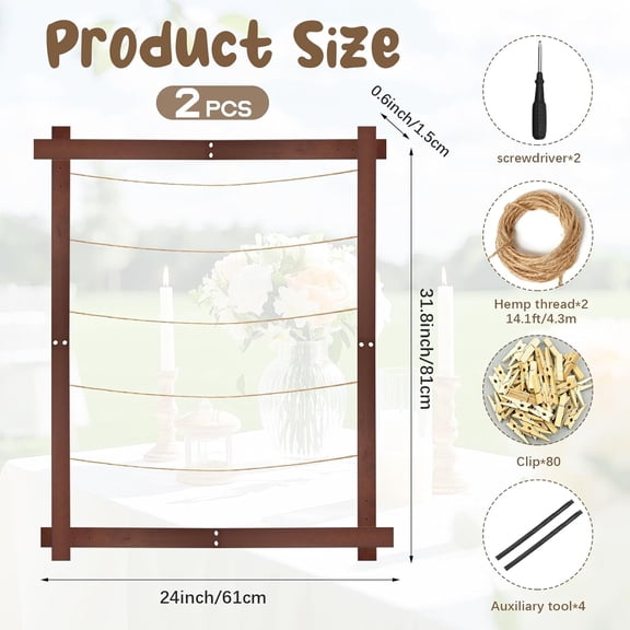 2Pack 32x24Inch Photo Display Board for Wedding Wooden Picture Frames with 80 Clips Rustic Collage Wall Decor for Graduation Party Hanging Photos Postcards Greeting Cards