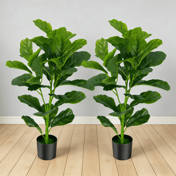 2Pack 35.5In Fiddle Leaf Fig Tree for Living Room Corner Bedroom Office Bathroom Entryway Modern Indoor Plant Decor Tall Fake Plant No Maintenance Needed Perfect for Home and Retail Spaces