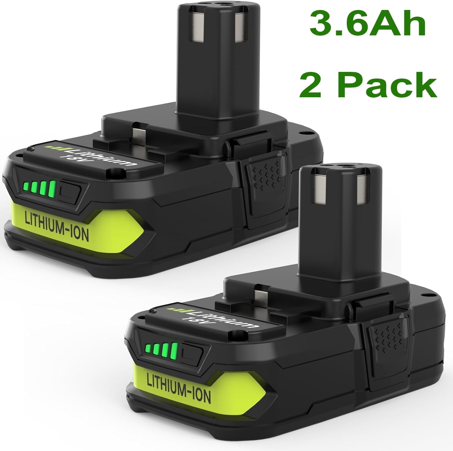 2Pack 3600mAh P108 Battery Compatible with Ryobi 18V Lithium Battery ONE+ P102 P103 P104 P105 P107 P108 P109 P190 P191 P122 Cordless Tool Battery