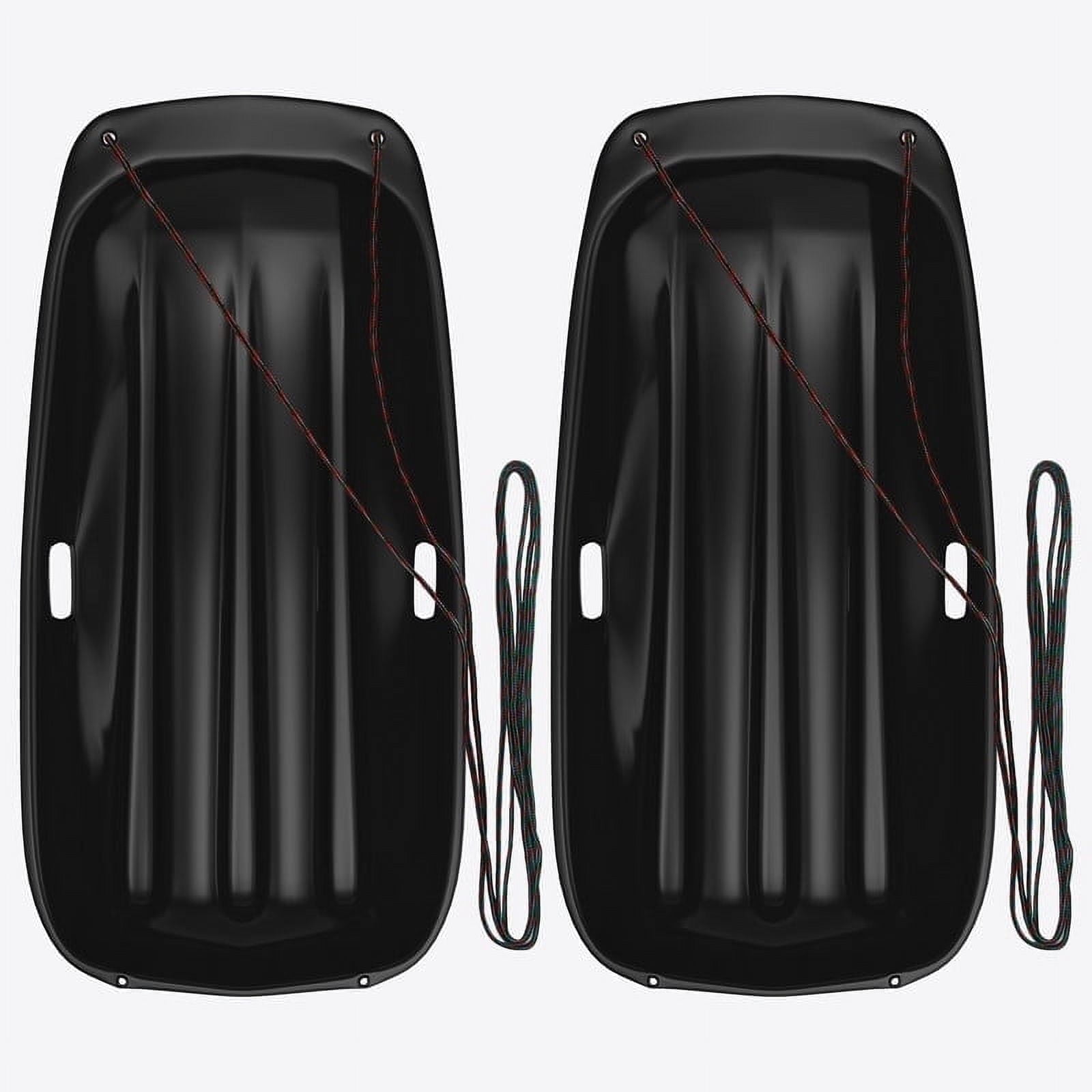 2Pack 3FT Black Snow Toboggan Sled with Tow Rope, Red Plastic, Winter Accessories