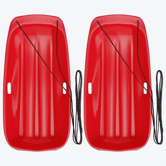 2Pack 3FT Red Snow Toboggan Sled with Tow Rope, Red Plastic, Winter Accessories