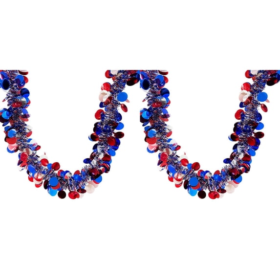 2Pack 4.92Ft Patriotic Glitter Tinsel Garland Decoration, Red White Blue Star Metallic Tinsel Twist Garland, 4th of July Decor Parade Golf Cart Shiny Tinsels for Independence Day Memorial Day Decor