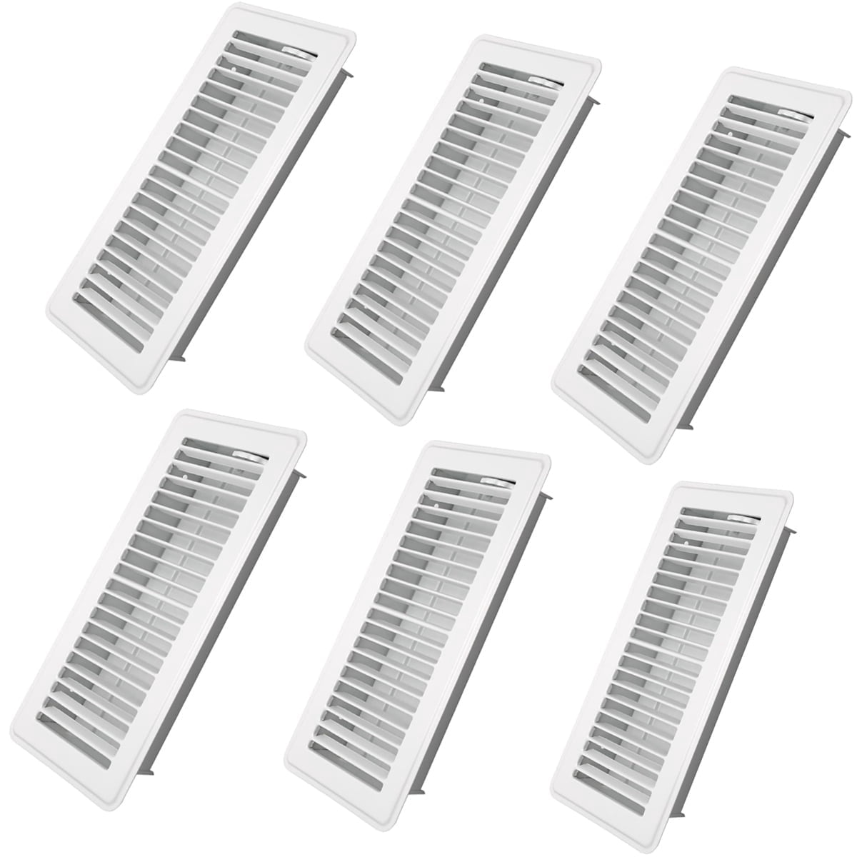 6Pack 4" x 10" Floor Register - Heavy Duty Steel Walkable Floor Vents - Easy Adjust Air Supply Lever - Vent Covers for Home (White)