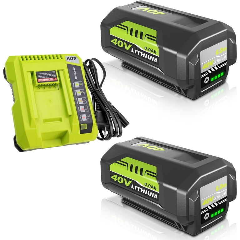 2Pack 40V 6.0Ah Lithium Ion Batteries Charger for Ryobi 40 Volt Battery OP4040 OP4050A OP4026 OP4026A OP4030 OP4050