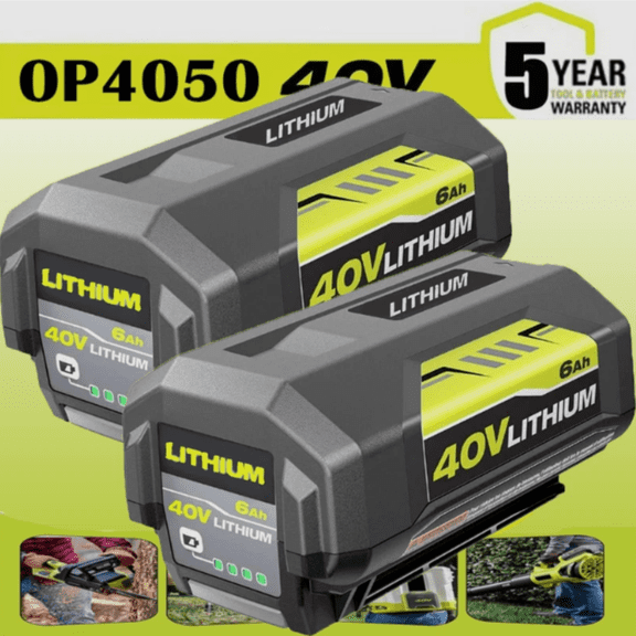 2Pack 40V 6.0Ah Replacement for Ryobi 40 Volt Battery 6.0Ah Compatible with Ryobi 40V Battery OP4030 OP4040 OP4026 OP40261 OP4050 Cordless Power Tools with LED Indicator