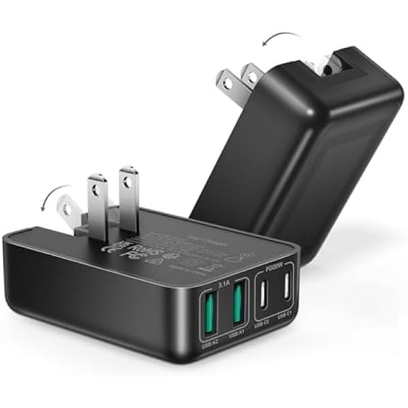 2Pack 40W Flat USB C Wall Charger, 4Ports Foldable & Slim Fast Charging Blocks, Multiport Type C Cube Box Power Adapter Plug, Boxeroo USB C Charger Block Brick for iPhone Samsung Tablet (Black Black)