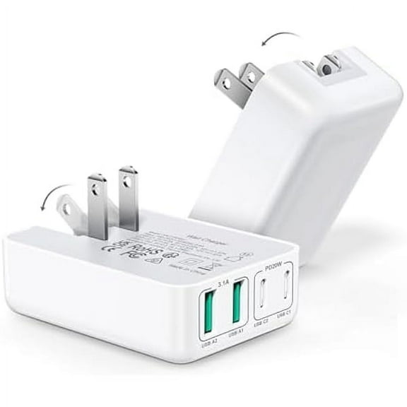 2Pack 40W Flat USB C Wall Charger, 4Ports Foldable & Slim Fast Charging Blocks, Multiport Type C Cube Box Power Adapter Plug, Boxeroo USB C Charger Block Brick for iPhone Samsung Tablet (White White)