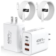 2Pack 40W USB C Charger Block with 10FT USB C to C Cable, 4 Port PD&QC Wall Charger Block Fast Charging Compatible with iPhone 17/17 Pro Max/16/16 Pro/16 Pro Max/16 Plus/15/15 Pro/15Pro Max/iPad