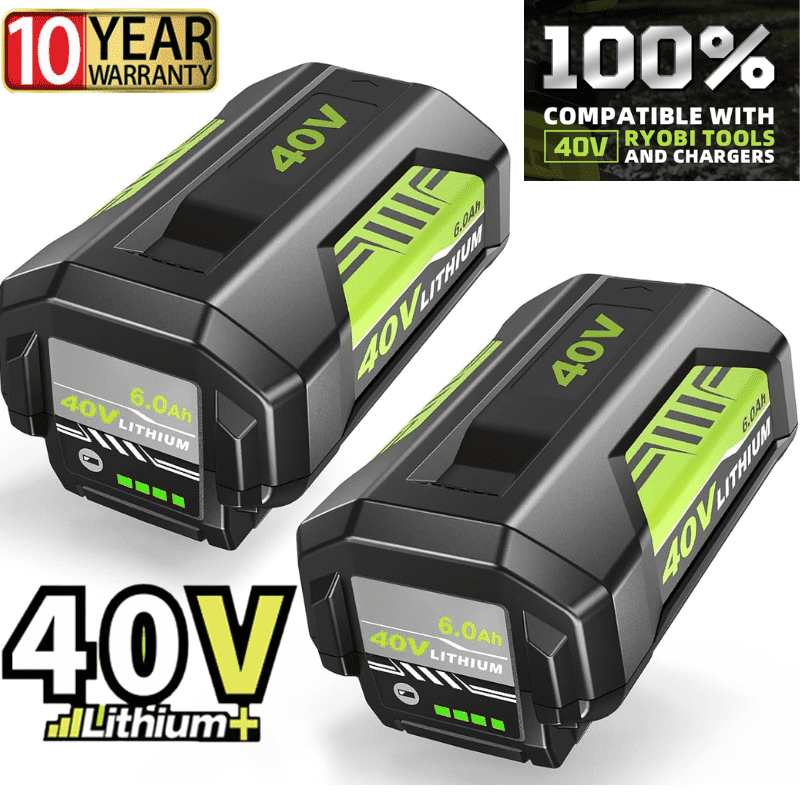 2Pack 40v 6000mAh  Replacement for Ryobi Battery 6.0Ah Compatible with Ryobi 40 Volt Battery Max Lithium  OP40401 OP4026  40V Cordless Power Tool