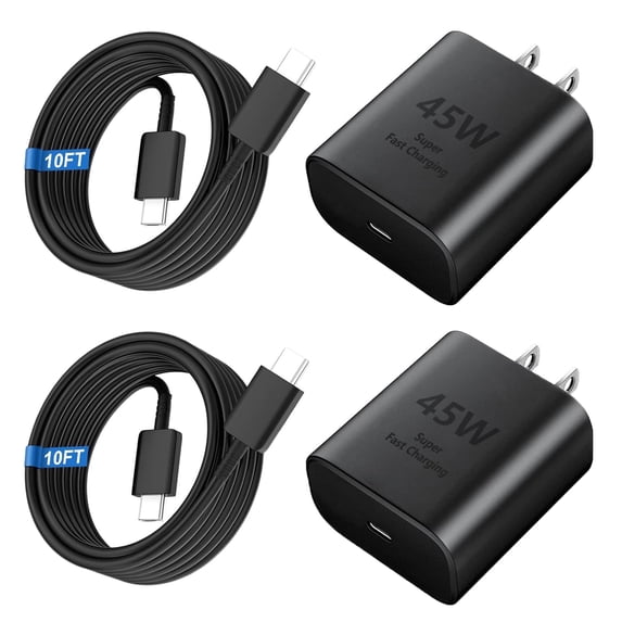 Super Fast Charger Type C, 2Pack 45W USB C Fast Charging Block Wall Charger with 2*10FT Android Phone Charger Cable Compatible with Samsung Galaxy S26/S26 Ultra/S25/S24/S23 Ultra/S23+/S22/S21/S20