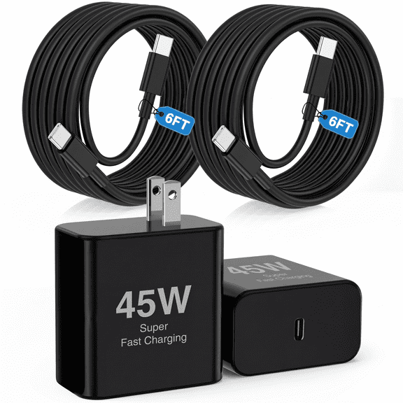 Type C Charger Fast Charging, 2-Pack 45W USB C Android Charger Block,  Phone Super Fast Charger with 6.6FT Cable Compatible with Samsung Galaxy S26/S25/S24/S23 Plus/Ultra