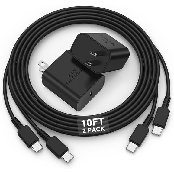 TYPPKMM 2-Pack 45W Super Fast Charger Set, USB-C Wall Charger & 10FT Cable for Samsung Galaxy S/Note Series