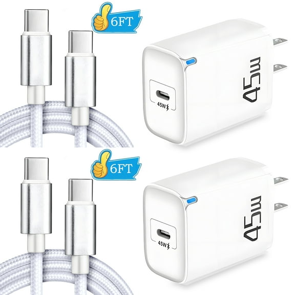 2Pack 45W USB C Charger Super Fast Charger Type C,AlmosTen Usb C Phone Charger Android Wall Charger Block for Samsung Charger Type C Super Fast Charging Cord Galaxy S25 Ultra/S25+(6ft Cable),White