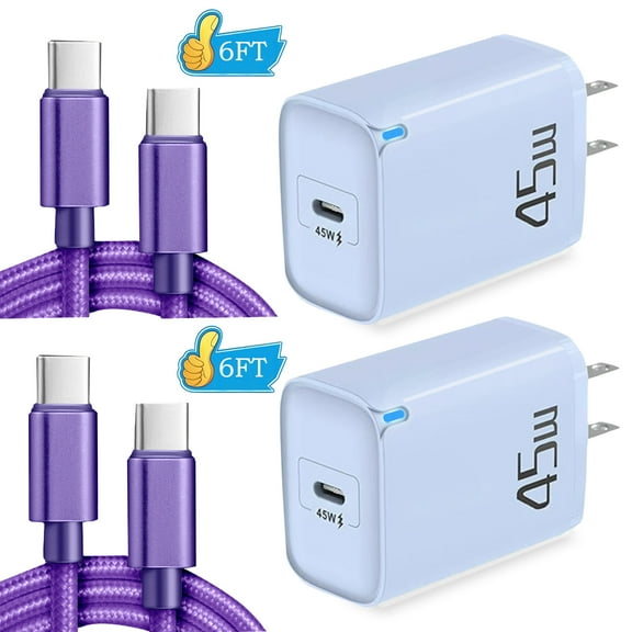 2Pack 45W USB C Wall Charger Super Fast Charger Type C,AlmosTen Usb C Phone Charger Android Charger Block for Samsung Charger Type C Super Fast Charging Cable Cord 6ft,Blue+Purple