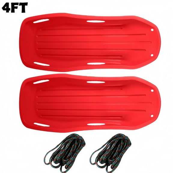 2Pack 4FT Red Extreme Glide Sled, Heavy-Duty Toboggan for Adults & Kids with Deep Snow & Steep Hill Performance