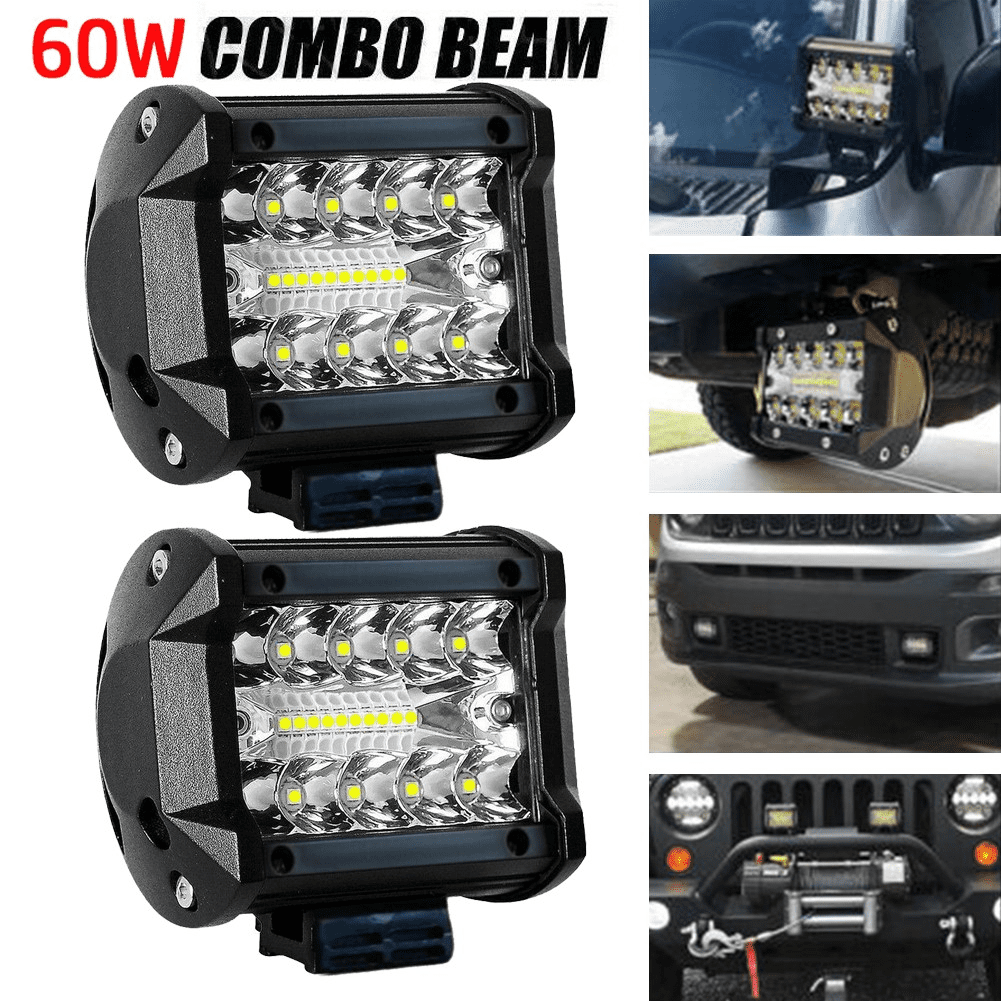 2Pack 4Inch 60W LED Light Bar, 6000LM Four Row Spot Flood Combo Off Road Light, LED Work Light Pods Driving Fog Lamps For Pickup, ATV, UTV, SUV