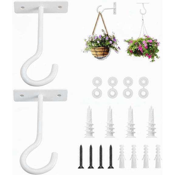 2Pack 4Inch Ceiling Hooks for Hanging Plant, Hanger for Indoor and Outdoor Plant Pots Holder, Wall Hook for Planters, Flower Basket, Wind Chimes, Lanterns, Lights, Bird Feeders, Home Decor-White