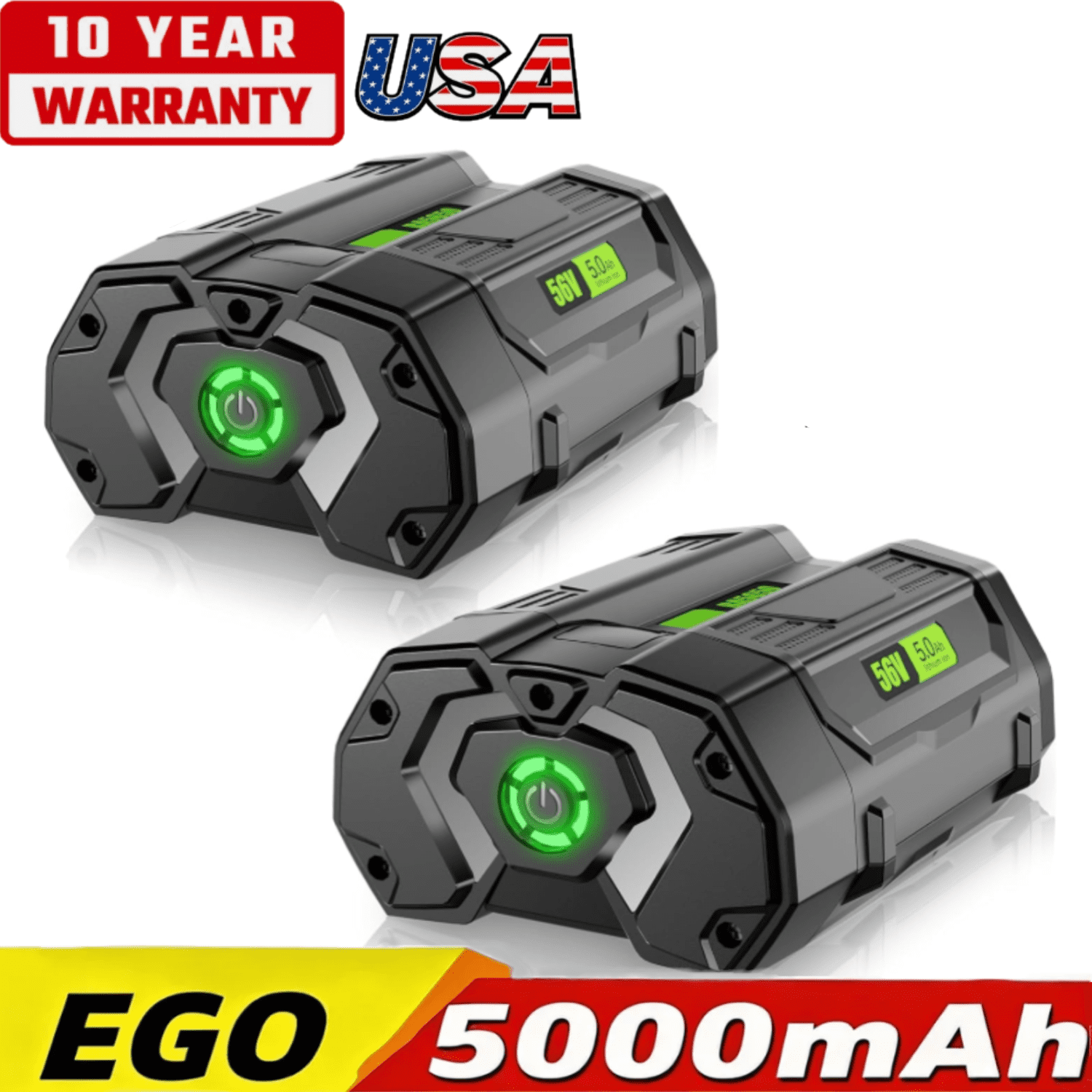 2Pack  56V 5.0Ah Replacement for EGO 56V Lithium Battery BA2800T BA4200T BA5600T 5000mAh with Fuel Gauge, Compatible with Ego Power Cordless Tools