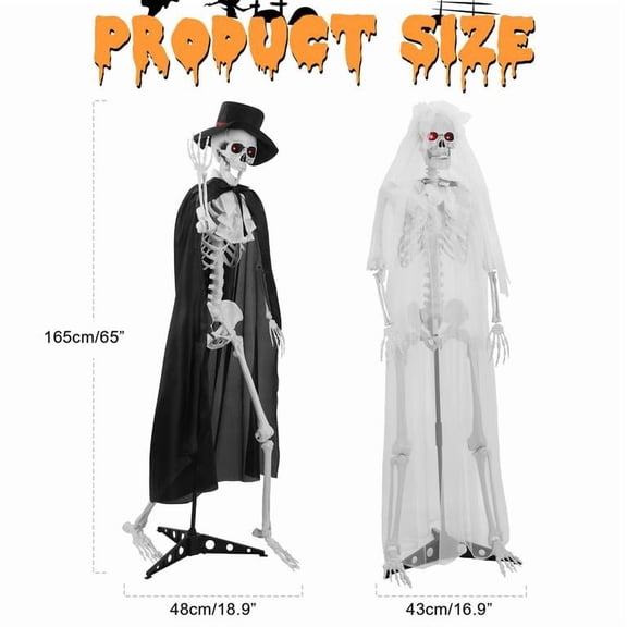 2Pack 5.4Ft Halloween Skeletons Bride and Groom with Stand Life Size Skeletons Full Body Plastic Human Bones for Halloween Decorations