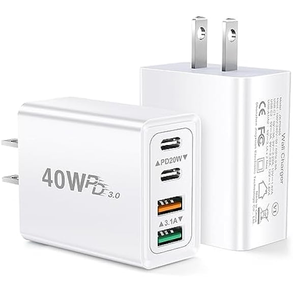 2Pack 5-Port USB C Charger Block, 50W Fast Charging Blocks 3 USB-A+2 USB-C Wall Plug Power Adapter Outlet Multiport Type C Box Cube Brick for iPhone 16 iPad, Tablets Samsung S23, Pixel 7