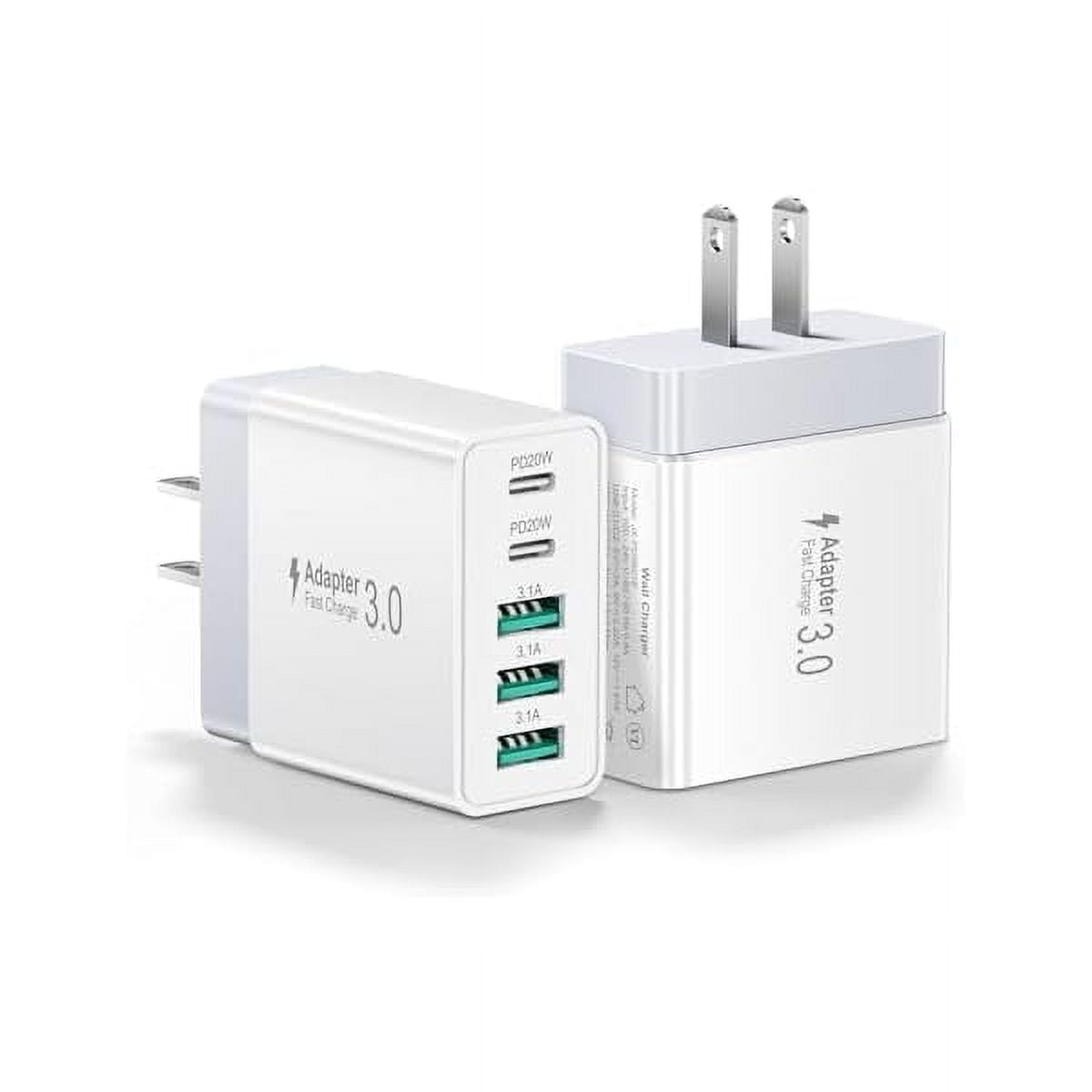 2Pack 5-Port USB C Charger Block, 50W Fast Charging Blocks 3 USB-A+2 USB-C Wall Plug Power Adapter Outlet Multiport Type C Box Cube Brick for iPhone 16 iPad, Tablets Samsung S23, Pixel 7