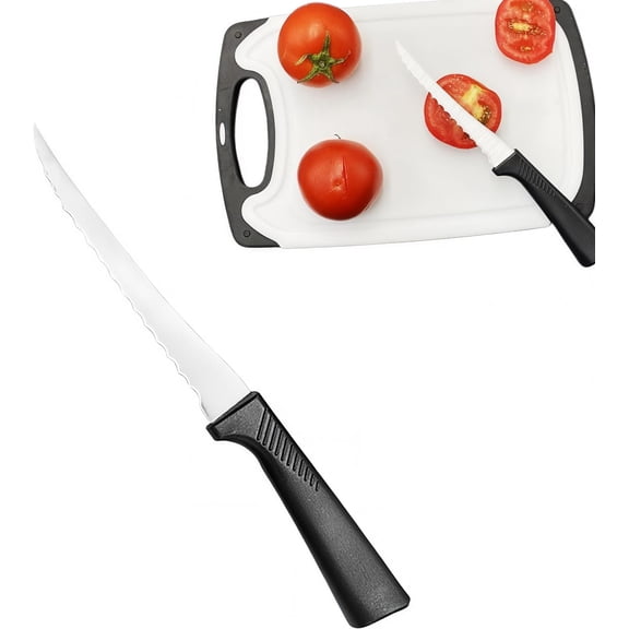2Pack 5" Serrated Tomato Knife with Non-slip Handle - German Steel Blade Tomato Slicer| Ultra-Sharp Stainless Steel Kitchen Knives for Slicing Tomatoes, Onions & Soft Fruits | Dishwasher Safe