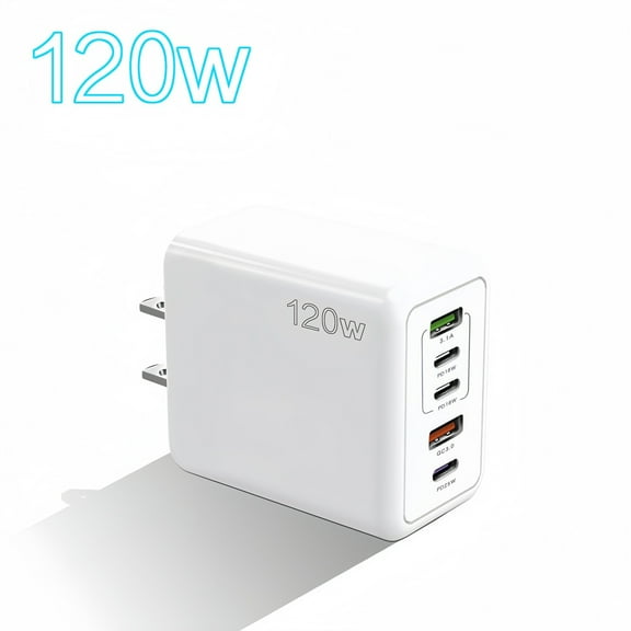 2Pack 120W USB C Wall Charger, 5Ports Fast Charging Blocks, Multiport USB C Charger Block Brick, Boxeroo Type C Cube Box for iPhone 16 iPad Samsung Tablet(White)