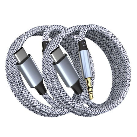 USB C to 3.5mm Audio Aux Jack Cable 2Pack 5FT Aux Cord for Car Home Stereo Speakenr Headphoe Compatible with iPhone 15/16, Galaxy S24 S23 S22 S21 Note 20, Google Pixel 5 6 XL and More-Gray