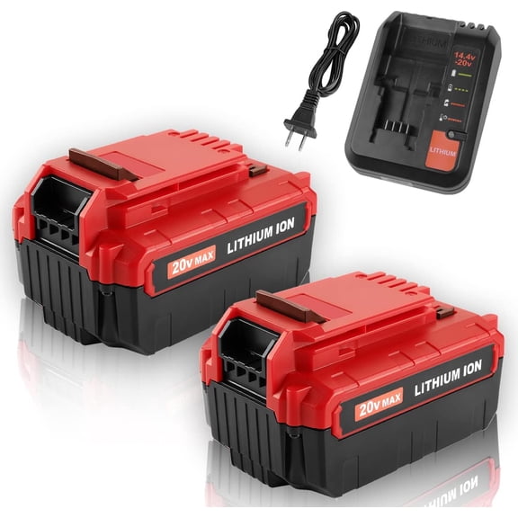 2Pack 6.0Ah 20V Max Lithium Battery Replacement for Porter Cable 20-Volt Power Tools PCC685LP PCC680L PCC681L PCC682L PCC685L + Porter-Cable 20V Battery Charger