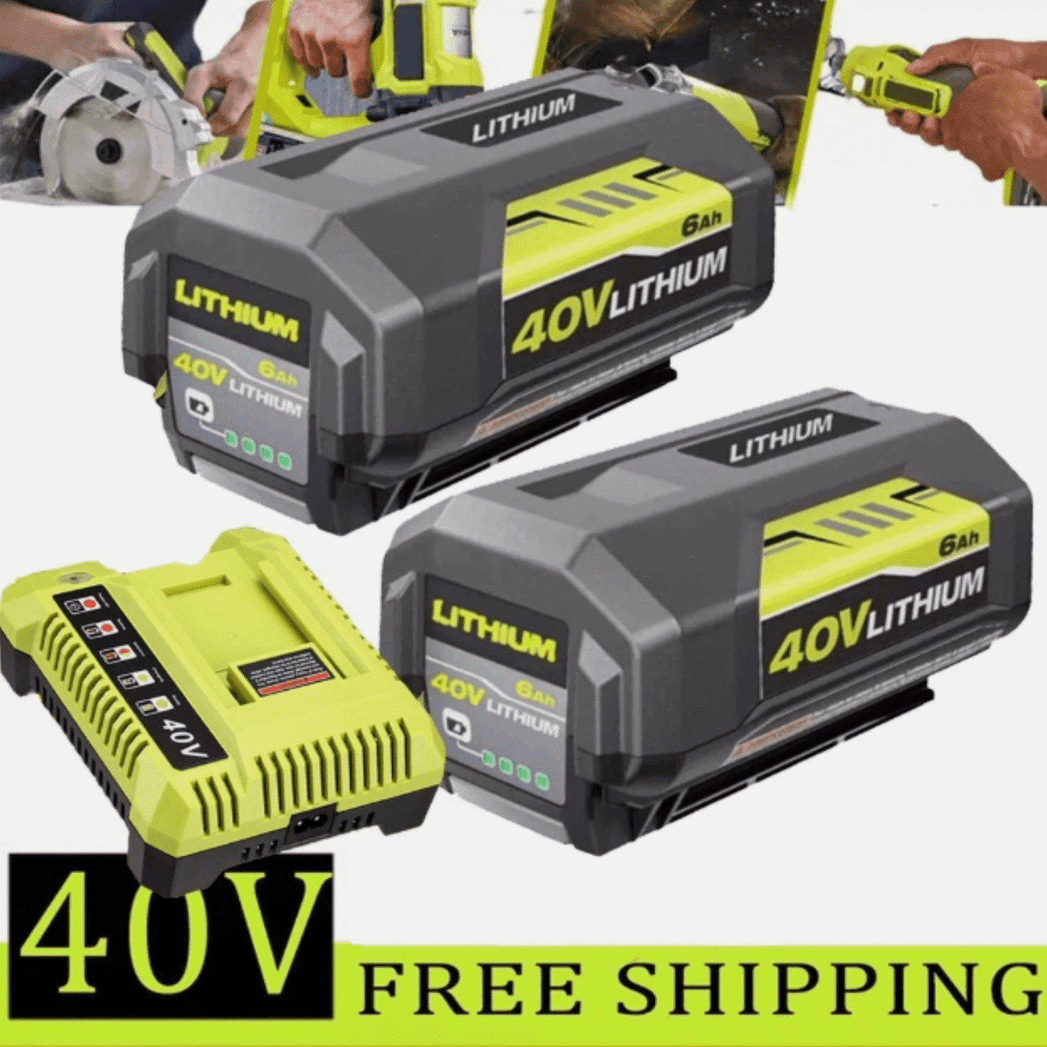 2Pack 6.0Ah OP4040 Replacement for Ryobi 40V Battery with OP401 Charger Compatible with Ryobi 40 Volt Battery Lithium OP40601 OP40401 OP4026 OP4050 Compatible with 40V Battery Power Tools