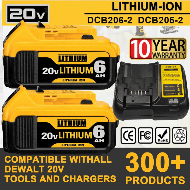 2Pack 6.0Ah Replacement for Dewalt 20V Max Battery and Charger Combo 20