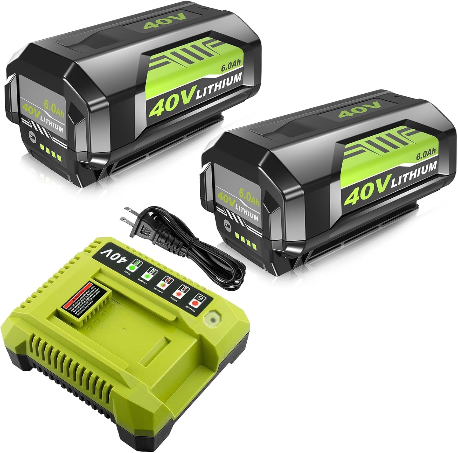 2Pack 6.0Ah Replacement for Ryobi 40V Battery and OP401 Charger Kit Compatible with Ryobi 40 Volt Lithium ion Battery OP4026 OP40261 OP4050 OP4040 OP40401 OP40201 OP40601 and Cordless Power Tools