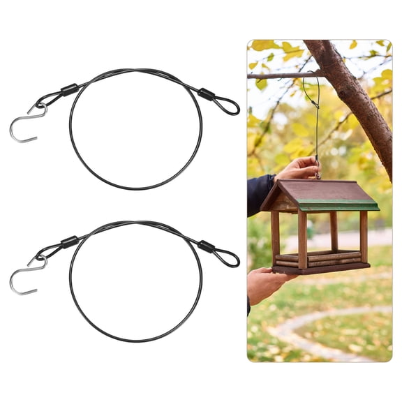 2Pack 60cm Stainless Steel Cable Chain Wire Bird Feeder Hanger with Hook Black