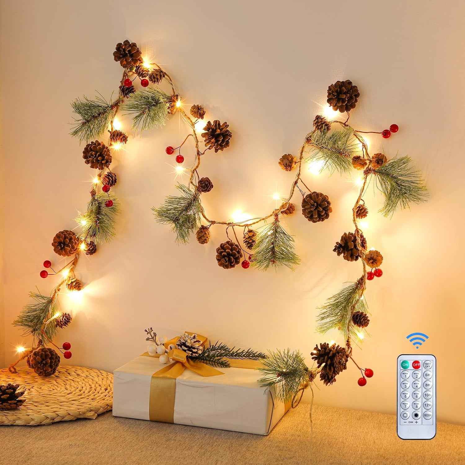 2Pack 6FT Prelit Christmas Garland with MultiColor String Lights