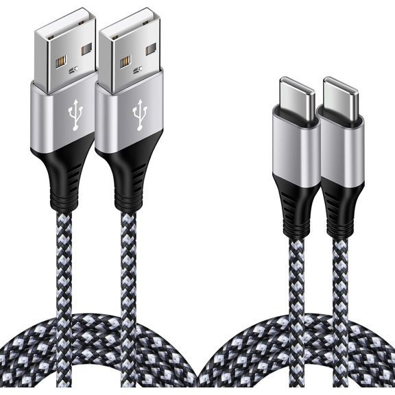 2Pack 6FT USB C Charging Cable,22AWG High Gauge Nylon Braided Fast Charging Cord, 3A Quick Charge & 480Mbps High Speed Data Sync, Durable Tangle-Free Type C Cable for Samsung Galaxy, Google Pixel, L