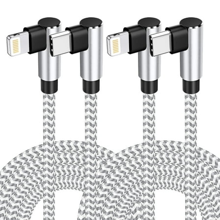 2Pack 6FT USB C to L Cable Certified Long Fast Cord 90 Degree Nylon Braided Compatible with iPhone charger iPhone 14/13/12/11 Pro More(silver gray)