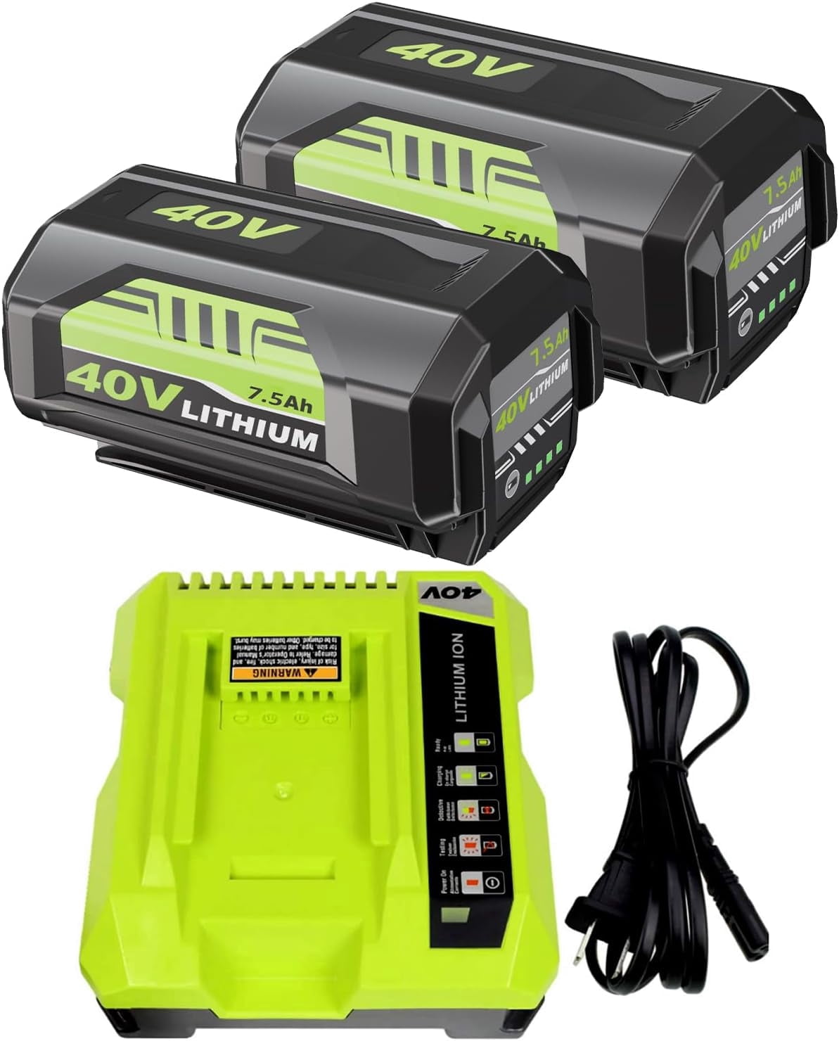 2Pack 7.5Ah Replacement for Ryobi 40V Battery and Battery Charger Station Compatible with Ryobi 40v Battery OP40401 OP4026 OP40261 OP4050 OP40601 Cordless Power Tools