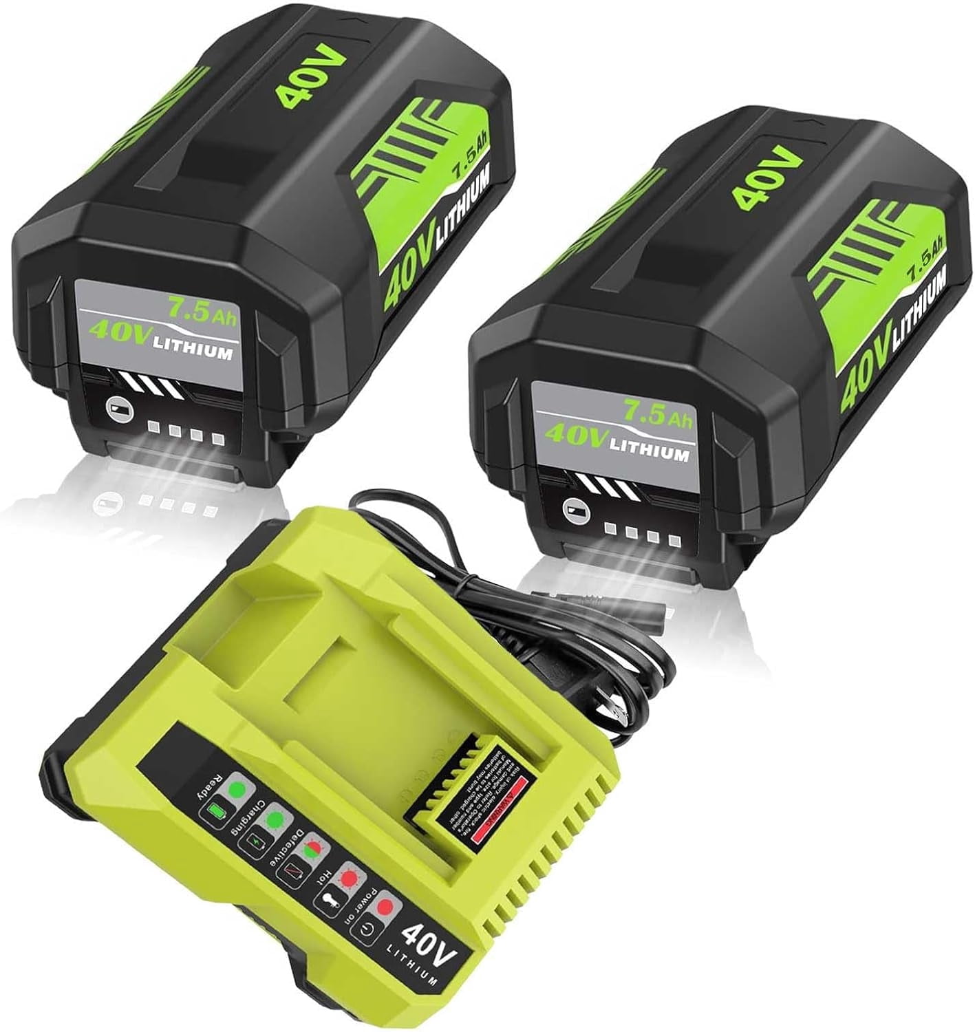 2Pack 7.5Ah Replacement for Ryobi 40V Battery and OP401 Charger Kit Compatible with Ryobi 40 Volt Lithium ion Battery OP4026 OP40261 OP4050 OP4040 OP40401 Cordless Power Tools