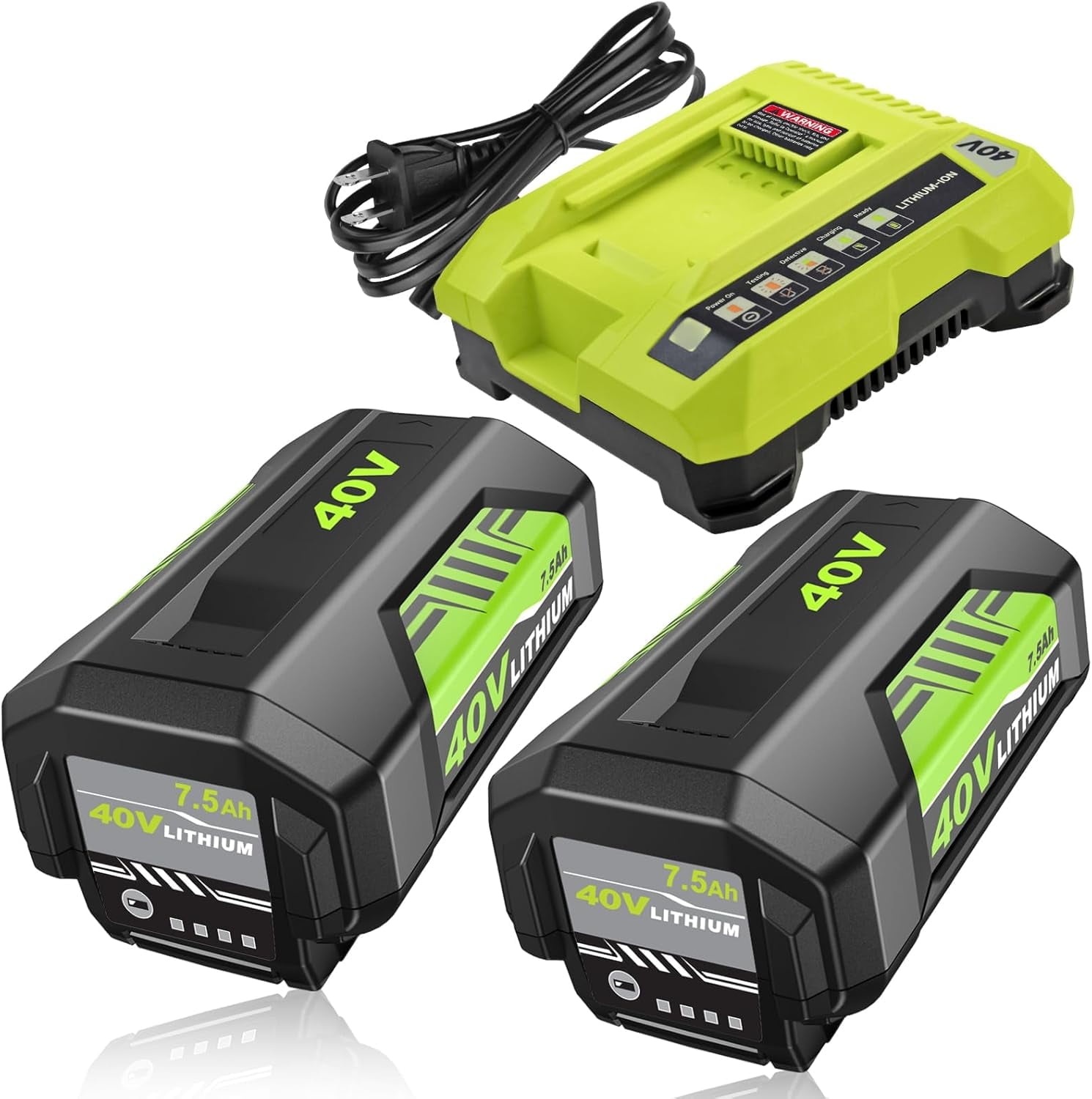 2Pack 7.5Ah Replacement for Ryobi 40V Battery and Charger Combo Compatible with Ryobi Battery 40V OP40601 OP4050A OP4040 40 Volt Charger OP401