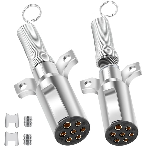 2Pack 7 Way Round Trailer Connector for Trailers, Semi Truck Tractors,7-Pin Trailer Plug with Spring-Guard by Heavy Duty Die-Cast Plug Assembly, 7 Way Replacement Adapter Plug