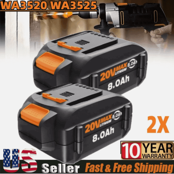 2Pack 8.0Ah 20V WA3525 Replacement for Worx Battery 20v Compatible with Worx 20v Battery WA3520 WG151s WG155s WG251s WG255s WG540s WG545s WG890 WG891