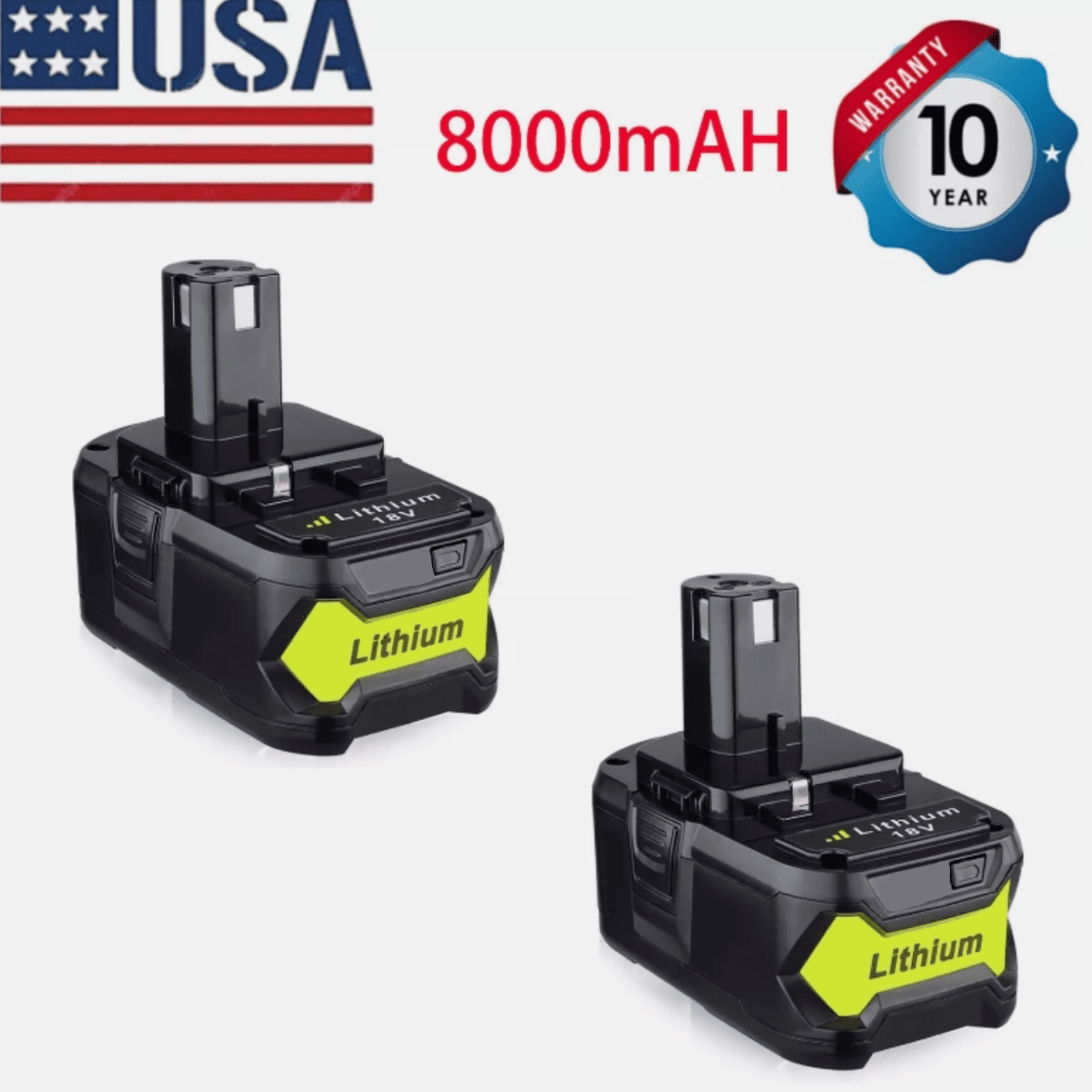 [2Pack] 8.0Ah Battery Replace for Ryobi 18V Battery ONE+P102 P103 P105 P107 P108 P109 P122 Cordless Tool Battery