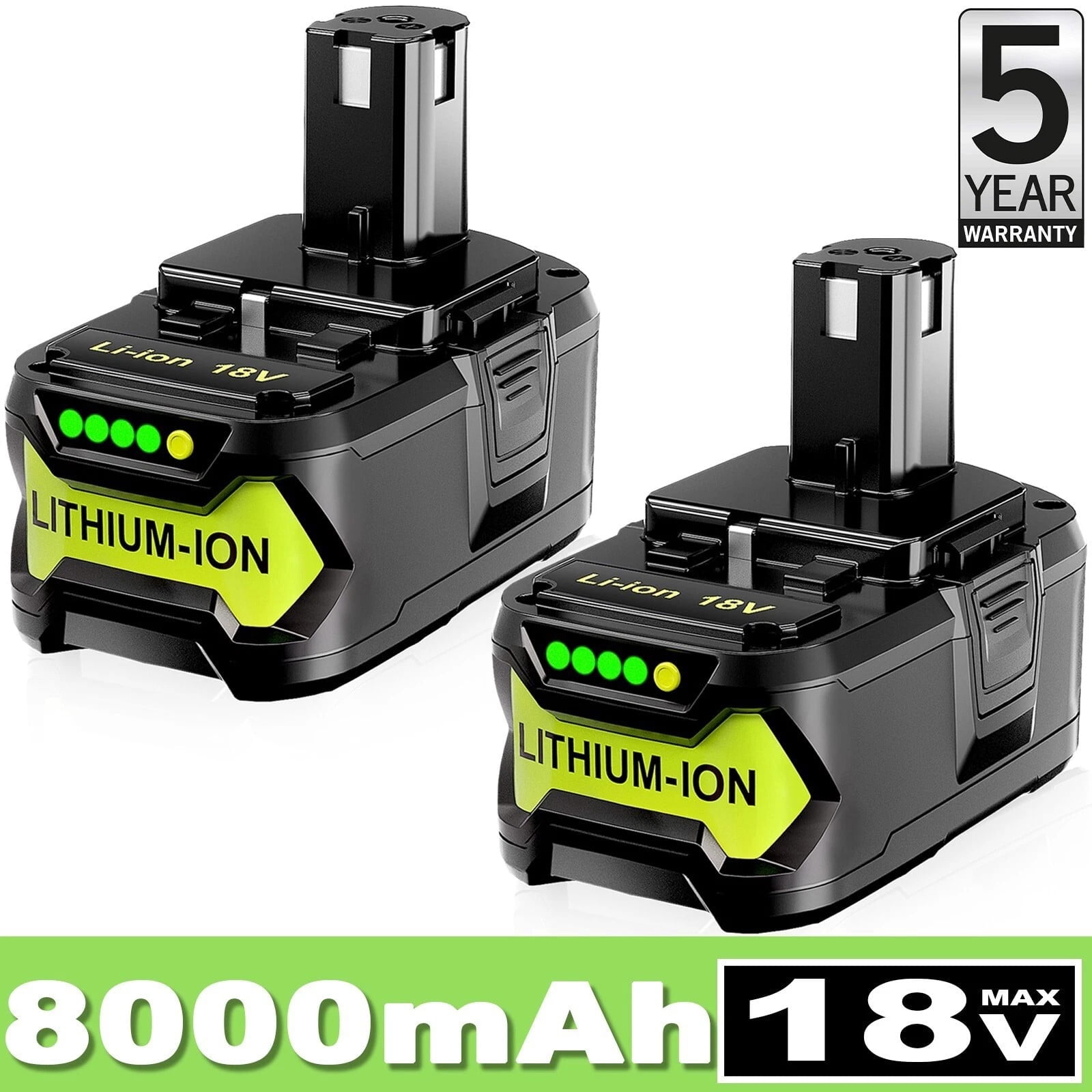 2Pack 8.0Ah For Ryobi 18V P108 One + Plus High Capacity Battery Lithium-Ion P109 New