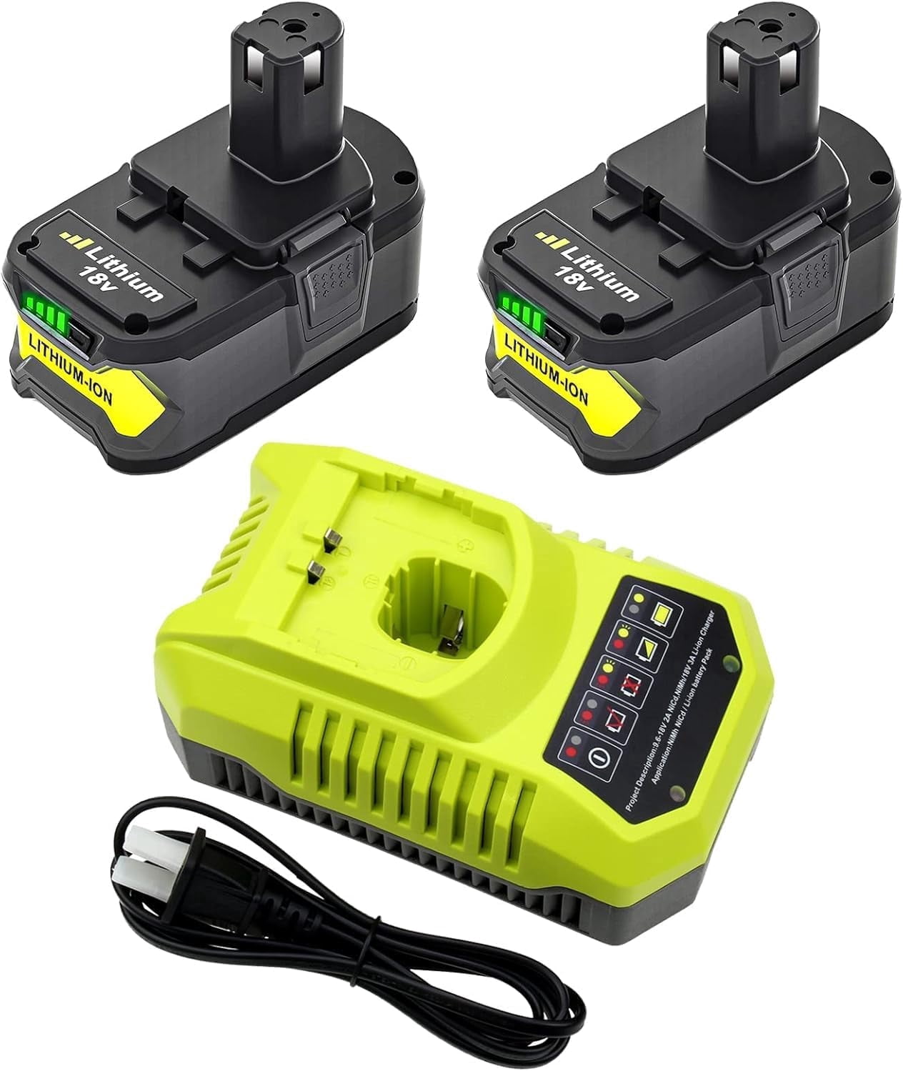 2Pack 8.0Ah Replacement for Ryobi 18V Battery and Charger Combo Replacement for Ryobi 18V Lithium P102 P103 P104 P105 P107 P109 P108 P190 P122 Cordless Tools Battery and P117 Charger