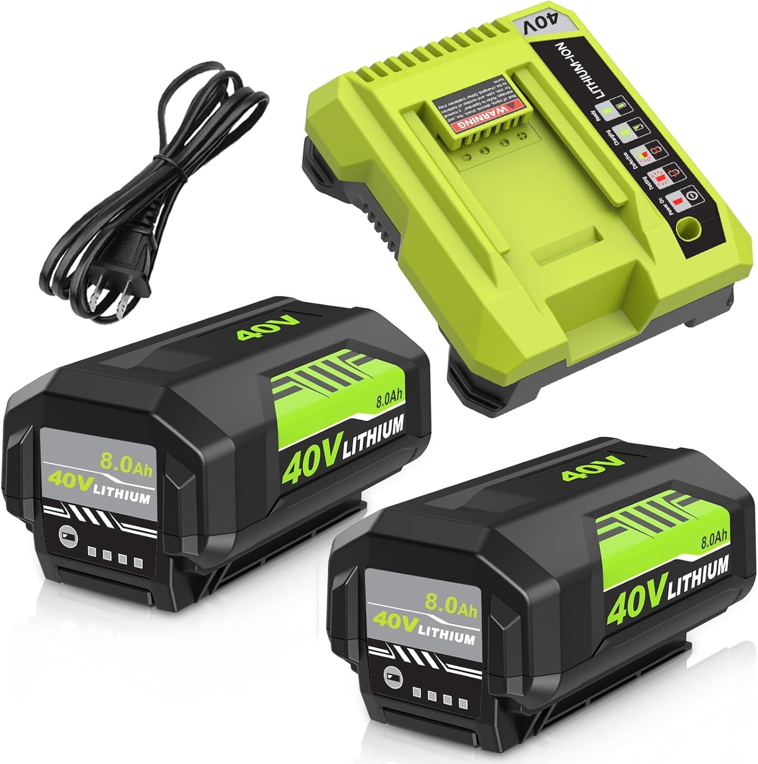 2Pack 8.0Ah Replacement for Ryobi 40V Battery Lithium and OP401 Charger Compatible with Ryobi 40 Volt Battery OP4026 OP4050A OP4040 OP4030 OP4050 40v OP401 Charger