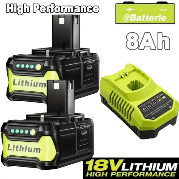 2Pack 8.0Ah Replacement for Ryobi 18V Battery with P117 Charger Lithium Compatible with Ryobi 18 Volt ONE+ Plus P102 P103 P104 P105 P107 P108 P109